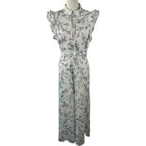 We Are Kindred Jumpsuit Womens 6 White Floral Ruffle Tie Neck‎ Wide Leg Romper